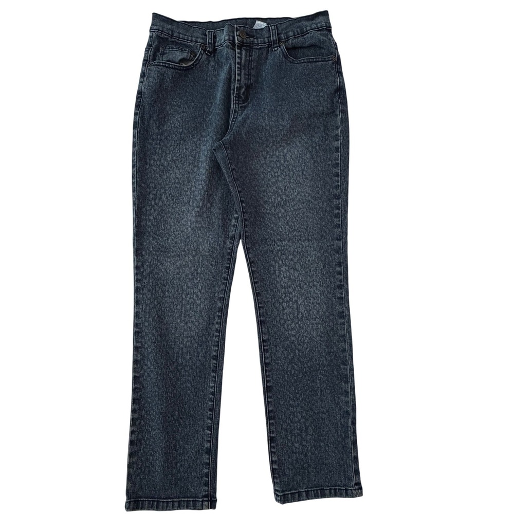 DG2 by Diane Gilman Womens 8P Cheetah Print Straight Leg Jeans Dark Wash Stretch